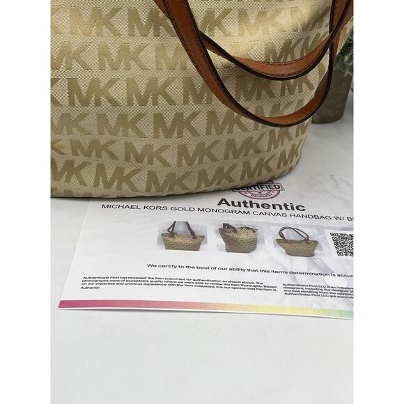 Michael Kors Authenticated Jet Set Canvas Leather 38t2xttt2j Beige Brown Tote - Picture 2 of 15